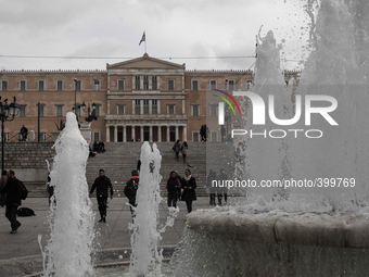 The Greek Parliament as seen from Syntagma Square in Athens on January 18, 2015. (