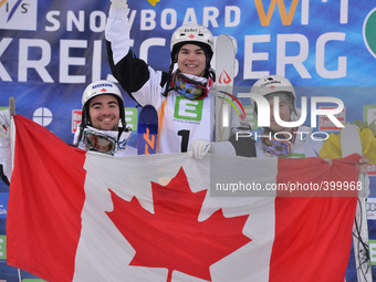 Canadian Podium: Philippe Marquis, Mikael Kingsbury and Marc-ANtoine Gagnon - in Dual Moduls Final at FIS Freestyle World SKI CHampionship 2...