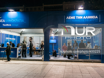 Central Booth of the Election Campaign of Nea Dimokratia, in Athens, on January 19, 2015. (