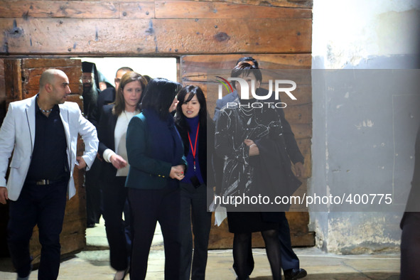 Akie Abe, wife of Japan's Prime Minister Shinzo Abe, looks on during her visit to the Nativity Church in the West Bank city of Bethlehem
 