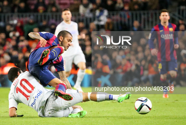 BARCELONA -21 january- SPAIN: Dani Alves and Arda Turan in the match between FC Barcelona and Atletico Madrid, for the first leg of the quar...