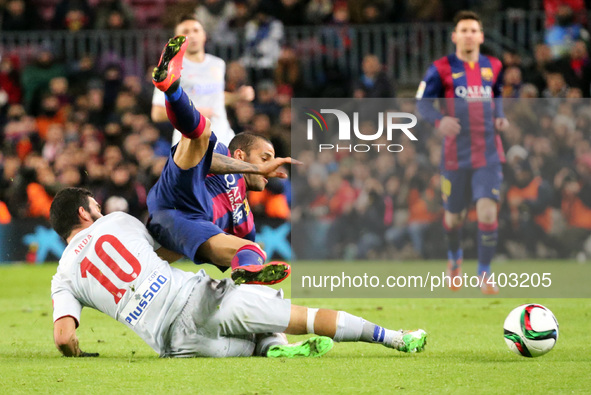 BARCELONA -21 january- SPAIN: Dani Alves and Arda Turan in the match between FC Barcelona and Atletico Madrid, for the first leg of the quar...