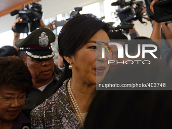 Former Thai Prime Minister, Yingluck Shinawatra leaves Parliament after the final impeachment hearing at Parliament in Bangkok, Thailand on...