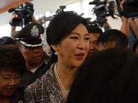 Former Thai Prime Minister, Yingluck Shinawatra leaves Parliament after the final impeachment hearing at Parliament in Bangkok, Thailand on...