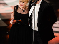 Luciana Littizzetto and Francesco Sarcina attend closing night of the 64rd Sanremo Song Festival at the Ariston Theatre on February 22, 2014...