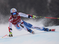 Switzerland's Didier Defago, races down the famous Hahnenkamm course during the men's Super-G, at the FIS SKI World Cup in Kitzbuehel, Austr...