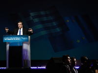 Greek PM, Antonis Samaras, gives his main pre-election speech in Taekwondo stadium in Athens on January 23, 2015. (