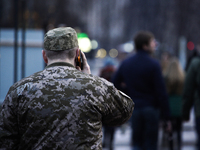 A man in a military uniform is seen in Kyiv, Ukraine on March 27, 2019. Ukraine has been stuck in a frozen conflict with Russia over it's Ea...