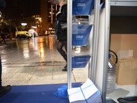 Street pictures on January 24, 2015 in Athens during the last night before the elections for Parliament.
Election booth of the Nea Dimokrat...