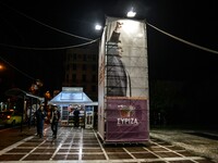 Street pictures on January 24, 2015 in Athens during the last night before the elections for Parliament.
SYRIZA election booth at Klafthmon...