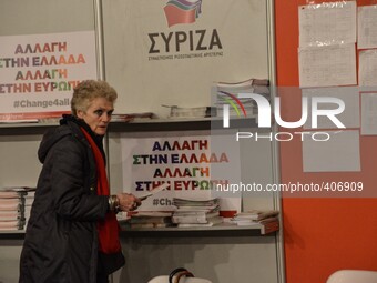 Street pictures on January 24, 2015 in Athens during the last night before the elections for Parliament.
SYRIZA election booth at Klafthmon...