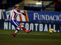 Atletico de Madrid's French forward Antoine Griezmann scores a goal during the Spanish League 2014/15 match between Atletico de Madrid and R...