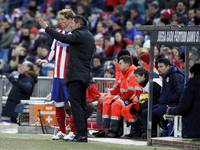 Atletico de Madrid's Argentine coach Diego Pablo Simeone and Fernando Torres during the Spanish League 2014/15 match between Atletico de Mad...