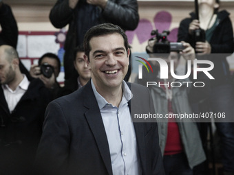 Alexis Tsipras, leader of Syriza, casts his vote on parliamentary elections day. Athens, January 25, 2015. (
