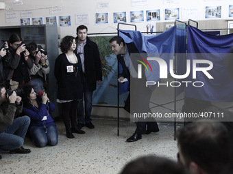 Alexis Tsipras, leader of Syriza, casts his vote on parliamentary elections day. Athens, January 25, 2015. (