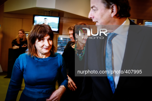 Dutch minister of foreign affairs Bert Koenders (R) and minister of foreign trade Lilianne Ploumen (L) are seen at the opening of the yearly...