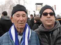 Auschwitz survivor, Johnny Pekats (Left) from USA, with his son Todd, returns to Auschwitz for the 70th Anniversary of the Camp Liberation....