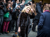 Catherine Deneuve attends the Jean Paul Gaultier show as part of Paris Fashion Week Haute Couture Spring/Summer 2015 on January 28, 2015 in...