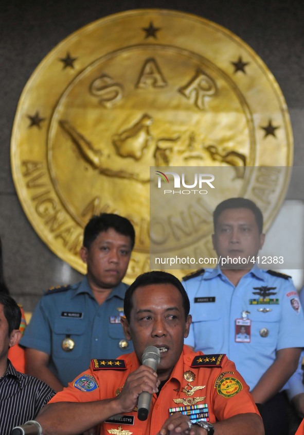 JAKARTA, INDONESIA - January 28 : FHB Soelistyo, Head of the National Search and Rescue gestures during a press conference as he explain the...