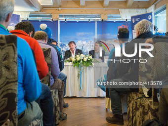 The president of the Italian Winter Sport federation Flavio Roda during the press conference before the Next World Championship, in Val di F...