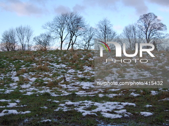 Melting snow on the Heaton Mersey Common, which was covered by snow, as a thaw sees temperatures start to rise on Saturday 31st January 2015...