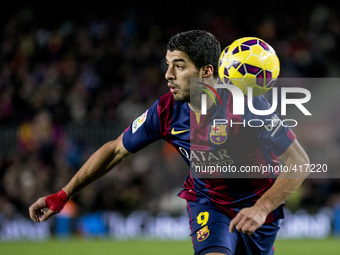 Barcelona, Catalonia, Spain. Fabruary 1, 2015 Luis Suarez of Barcelona in action during the spanish league match between FC barcelona and Vi...
