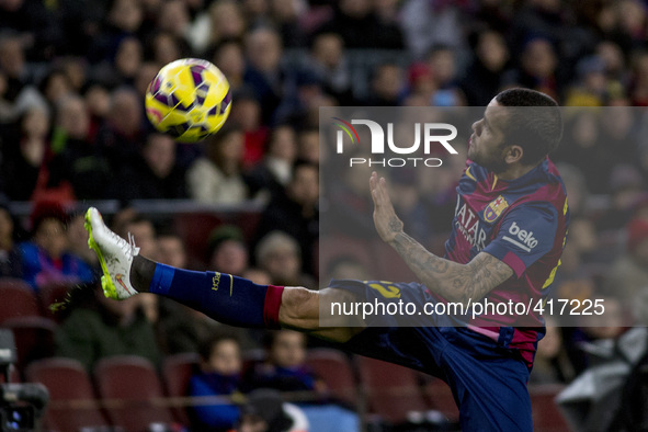 Barcelona, Catalonia, Spain. Fabruary 1, 2015 Dani Alves of Barcelona in action during the spanish league match between FC barcelona and Vil...
