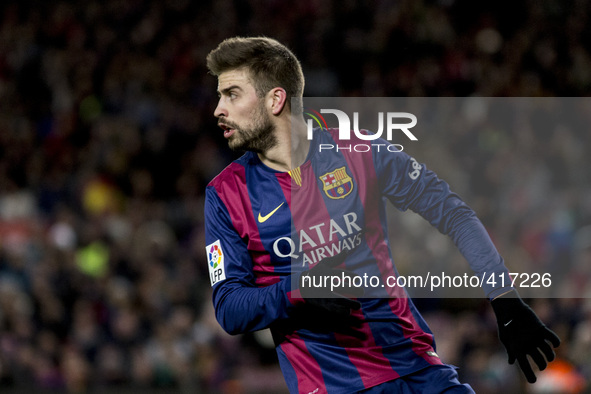 Barcelona, Catalonia, Spain. Fabruary 1, 2015 Gerard Pique of Barcelona  in action during the spanish league match between FC barcelona and...