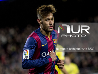 Barcelona, Catalonia, Spain. Fabruary 1, 2015 Neymar Jr of Barcelona in action during the spanish league match between FC barcelona and Vill...