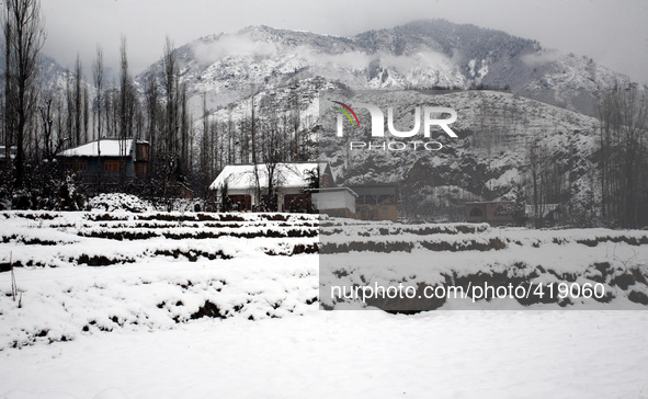SRINAGAR, INDIAN ADMINISTERED KASHMIR, INDIA - FEBRUARY 03: A view of snow capped mountains after fresh snowfall on February 3, 2015 in Srin...