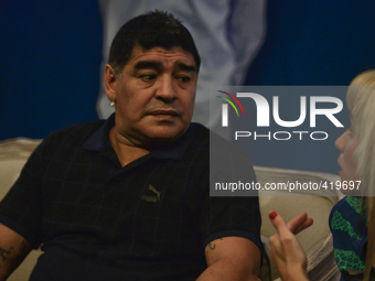 Diego Maradona with a girlfriend, Rocio Oliva, ahead of the Dubai Tour 2015 opening ceremony, at Dubai International Marine Club. Dubai, UEA...