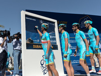 Vincenzo Natali and other members of ASTANA PRO Team from Kazakchstan during the team signature check, ahead of the opening stage of Dubai T...