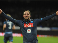 Gonzalo Higuain of SSC Napoli celebrates after scoring during the TIM Cup football match between SSC Napoli and FC Inter at San Paolo Stadiu...