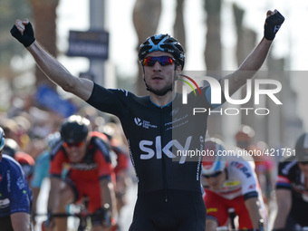 Italian Elia Viviani from Team Sky wins 190km Nakheel Stage 2, in Dubai Tour 2015.  5th February 2015, Photo by: Artur Widak/NurPhoto (