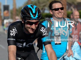 Italian Elia Viviani from Team Sky pictured after he wins 190km Nakheel Stage 2, in Dubai Tour 2015.  5th February 2015, Photo by: Artur Wid...