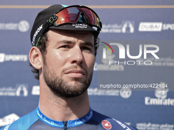 Bleu Jersey's Mark Cavendish pictured ahead of 190km Nakheel Stage 2, in Dubai Tour 2015. Dubai, UAE. 5 February 2015. Picture by: Artur Wid...