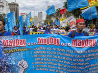 Jakarta, 01 May 2019 : Labors with may day banner and they demandiing for better labors future in Indonesia. Thousands of Labor filled Merde...