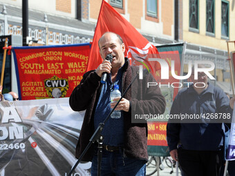 Paddy Brennan of Unite union attends May Day March And Rally In Cardiff, Wales, on 1st May 2019.  (