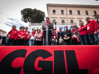 Giovanni Mininni Secretary General of the Flai Cgil speaks during the Fai Cisl, Flai Cgil and Uila Uil protest against the failure to apply...