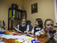 On February 13, 2015 children from Kyiv and the conflict zone in eastern Ukraine prepared leaflets soldiers in the area ATO. (Photo by Oleg...