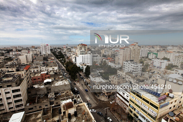 A general view on February 21, 2015 of the city of Gaza air stormy low, which struck Palestine rain falling through the ebb and snow in diff...