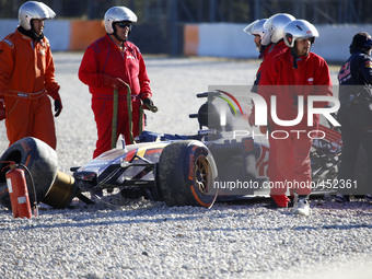 BARCELONA -february 22- SPAIN: Carlos Sainz accident on the tests of Formula 1, held at the Circuit de Catalunya Barcelona, on February 22,...