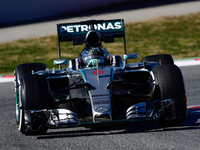 The German pilot, Nico Rosberg, from Mercedes AMG team, in action, during the last day of Formula One test days, in Barcelona on February 22...