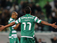 Sporting's midfielder Nani celebrates his goal  during the Portuguese League  football match between Sporting CP and Gil Vicente FC at Jose...