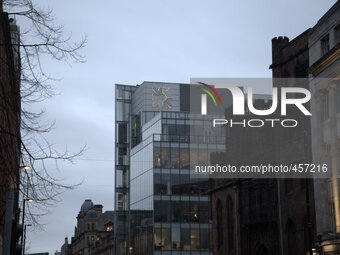Light emanating from the Royal Bank of Scotland logo in central Manchester 25th February 2015. -- The Royal Bank of Scotland (RBS) trades as...