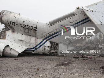 A damaged airplane in the destroyed airport of the eastern Ukrainian city of Donetsk, on February 26, 2015. Ukraine's military said Thursday...