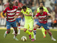 Foulquier, Fran Rico,  Xavi during the match between Granada CF against FC Barcelona, week 25 of La Liga  2014/15 in Nuevos los Carmenes sta...