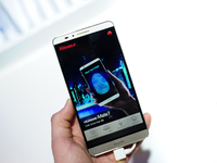 The new Huawei Mate 7, exhibited during the first day of Mobile World Congress 2015 in Barcelona, on March 2nd, 2015 (