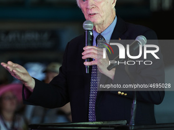 Former NASA astronaut Russell L. (Rusty) Schweickart speaks during the dedication ceremony for two new commemorative 1969: First Moon Landin...