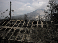 In this photo taken on March 7, 2015, the houses were damaged by the eruption of Mount Sinabung eruption lay in ruins recently as seen in th...